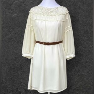 NWT Roly Poly Cream A-Line Dress 3/4 Bishop Sleeves Sz M Vintage Swifty Summer